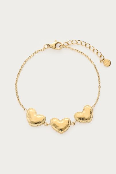 Bracelet avec trois cœurs "martelés"