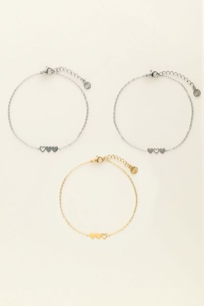 Armbanden set hartjes twee zilver- en goudkleurig