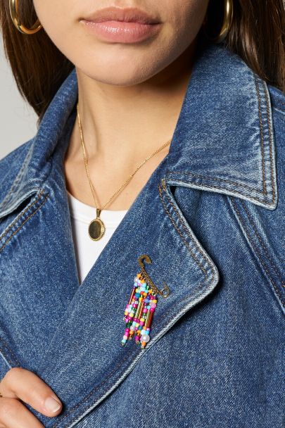 Broche avec perles fantaisie multicolores