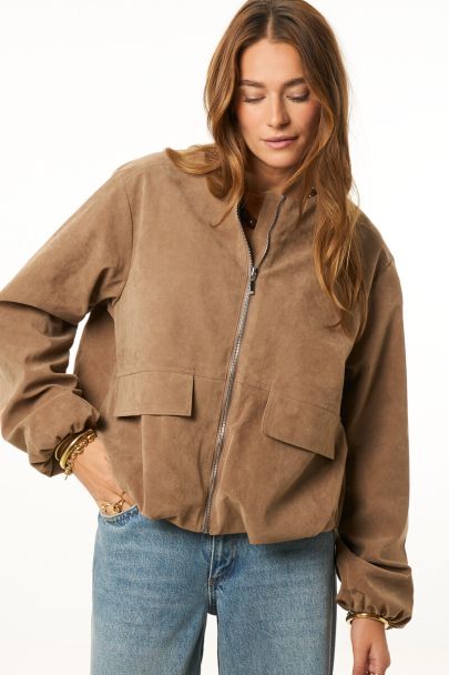 Bruin ballon jacket in suède look