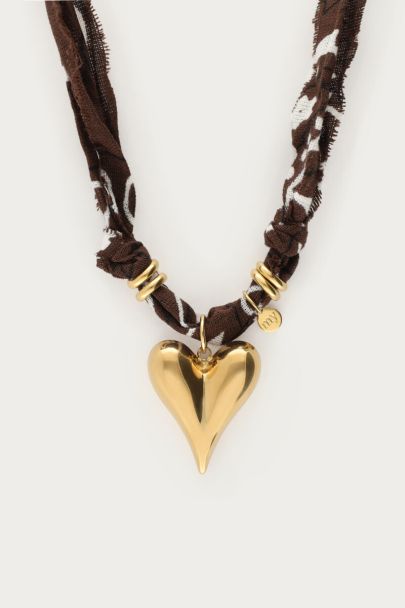 Bruine bandana ketting met hartje