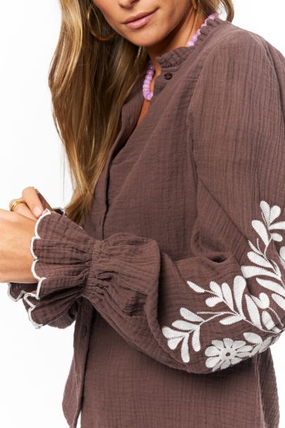 Brown blouse with embroidery details