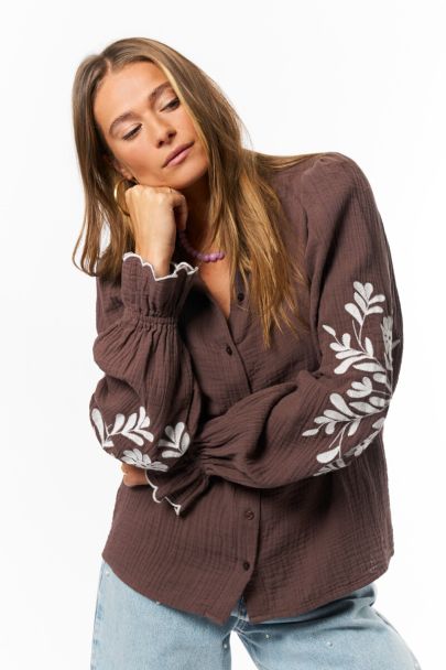 Brown blouse with embroidery details