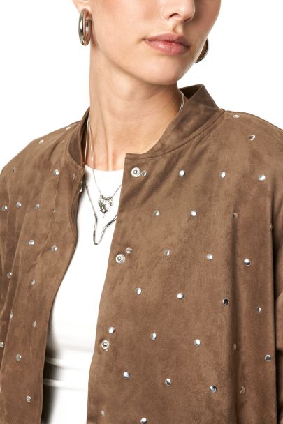 Bruine bomber in suède look met studs