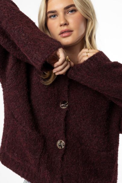 Bruin bouclé vest met knopen en zakken