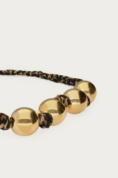 Bruin gevlochten panterprint ketting met chunky bollen