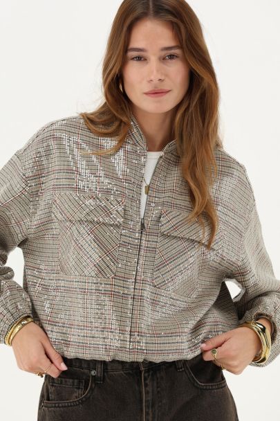 Bruin geruit jacket met sequins