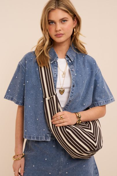 Brown crossbody bag with beige stripes