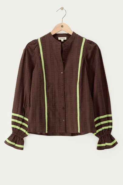 Bruine embroidery blouse met tapes