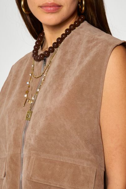 Bruin gilet in suède look