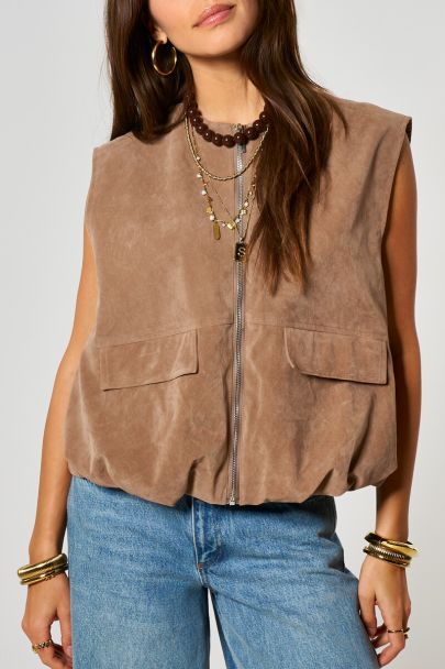 Bruin gilet in suède look