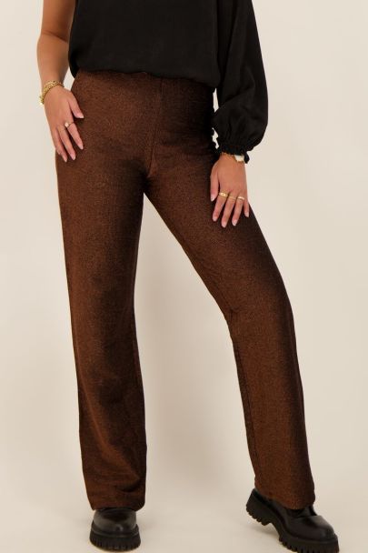 Pantalon marron coupe droite à paillettes