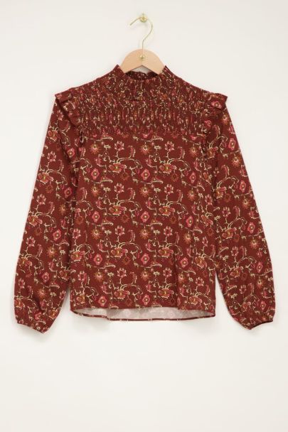 Blouse marron à imprimé graphique