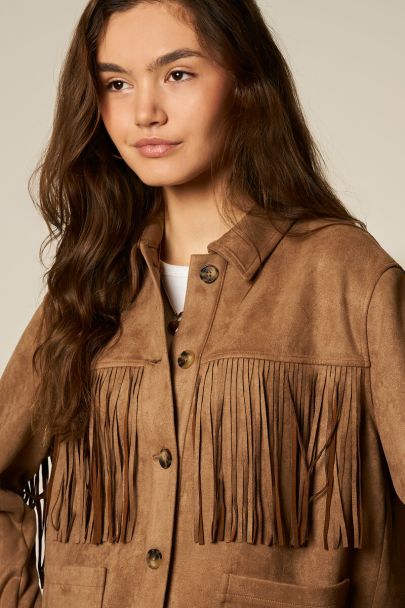 Veste en suédine marron à franges 