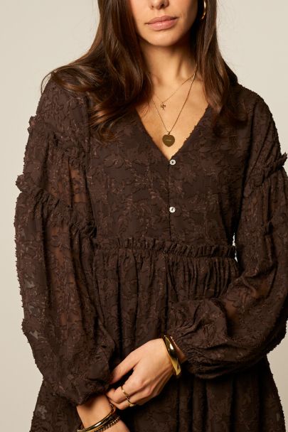 Braunes Jacquard-Kleid mit Rüschen