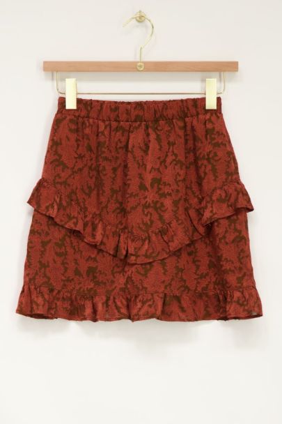 Brown jacquard satin look skirt