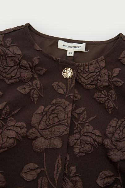 Bruine jacquard top met lange pofmouwen