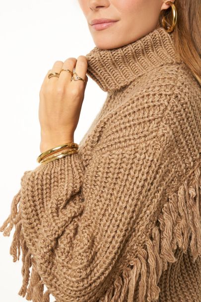 Brauner Oversized-Strickpullover mit Fransen