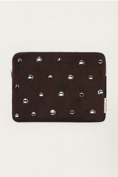 Brown laptop sleeve with studs