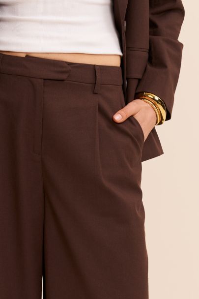 Bruine linnen look wijde pantalon
