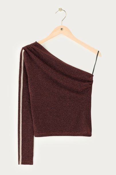 Braunes One-Shoulder-Oberteil aus Lurex mit Streifen
