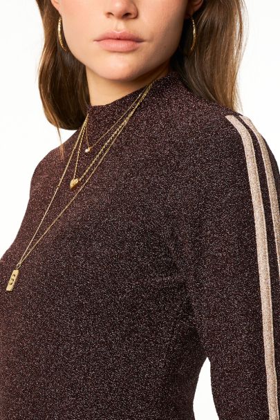 Top en lurex marron avec bandes latérales
