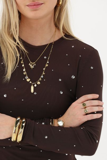 Bruine mesh top met zilverkleurige studs