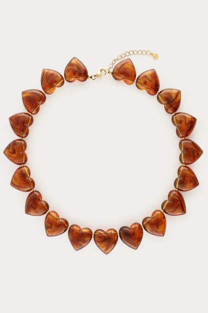 Bruine statement ketting met hartjes
