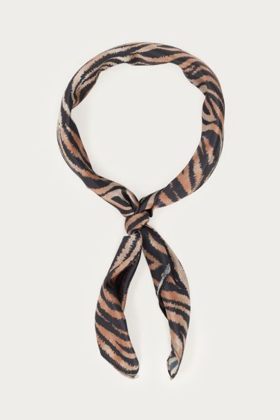 Brown satin look scarf with tiger print