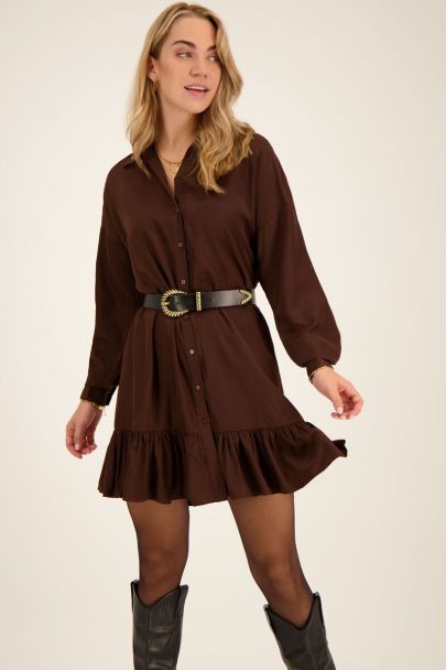 Bruine blousejurk met satijnen look & ceintuur