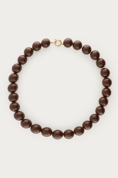 Bruine statement ketting met ronde kralen