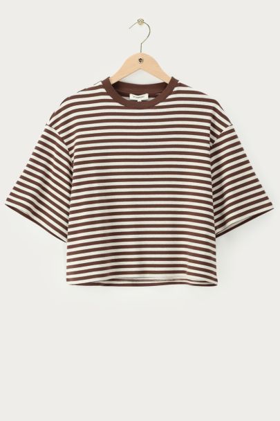 Bruin gestreept boxy T-shirt 