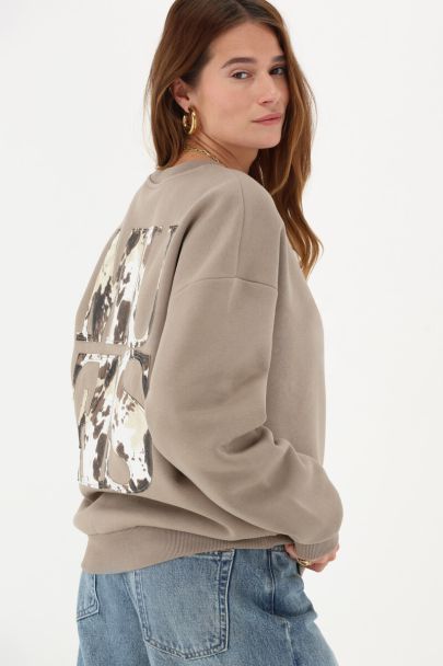 Sweat marron "Muse" imprimé vache