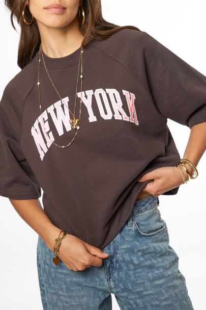 Brown sweater with short sleeves "New York"
