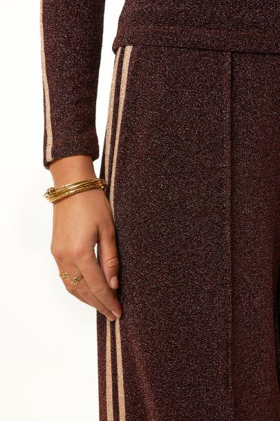 Pantalon large en lurex marron avec bandes latérales