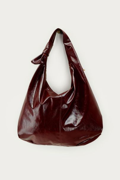 Bordeauxrote große PU-Schultertasche mit Knoten