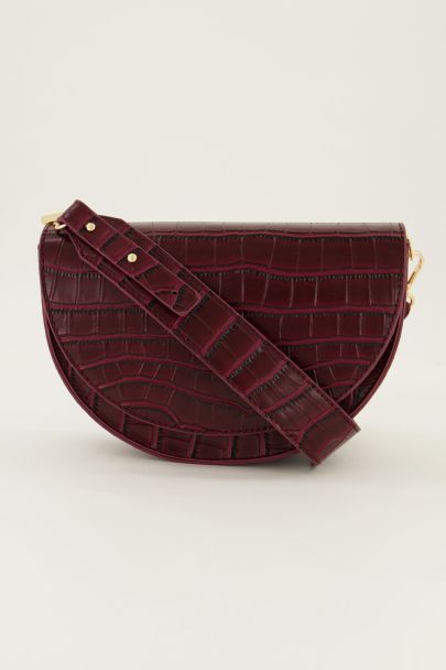 Sac à bandoulière demi-lune en bourgogne avec imprimé croco