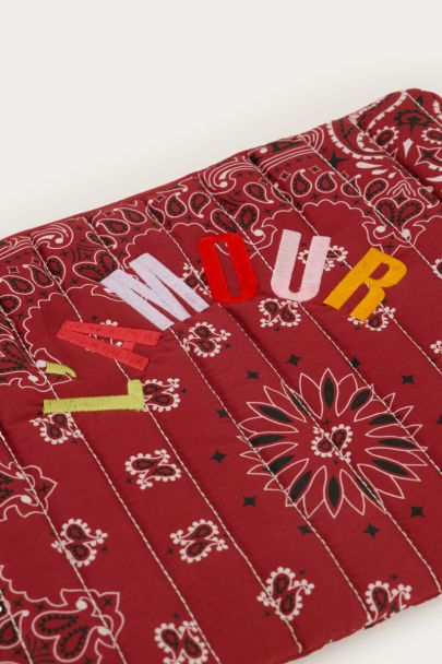 Burgundy laptop sleeve with bandana print