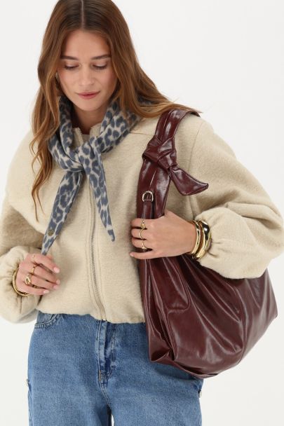 Bordeauxrote große PU-Schultertasche mit Knoten