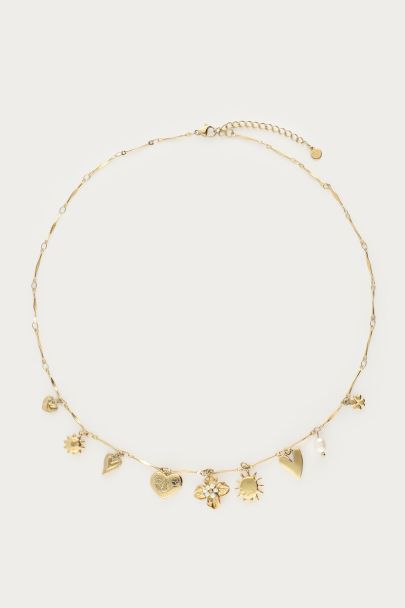 Charm necklace with sun and hearts