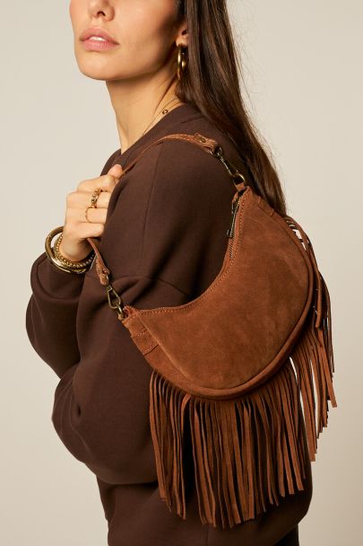 Sac en suédine cognac à franges