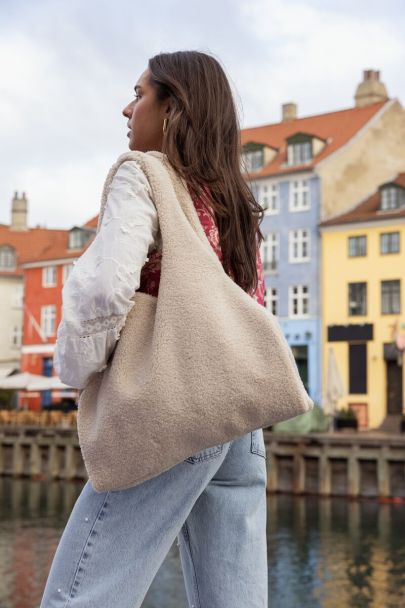 Beige teddy tote bag