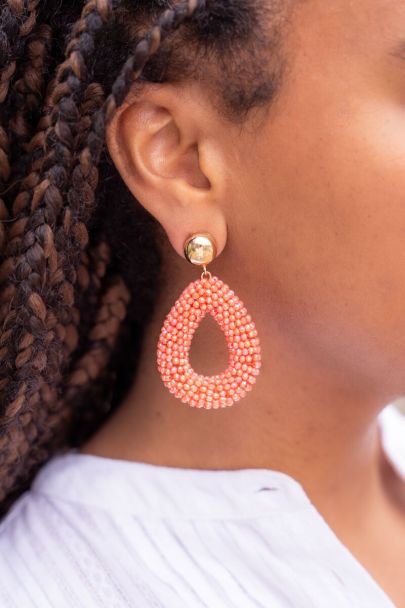 Coral statement earrings with rhinestones
