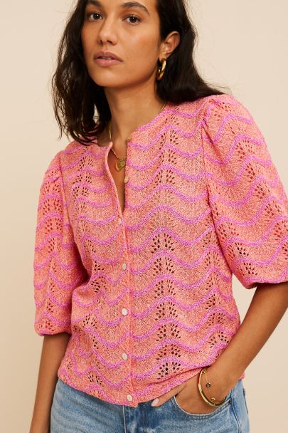 Top corail à imprimé et boutons nacrés