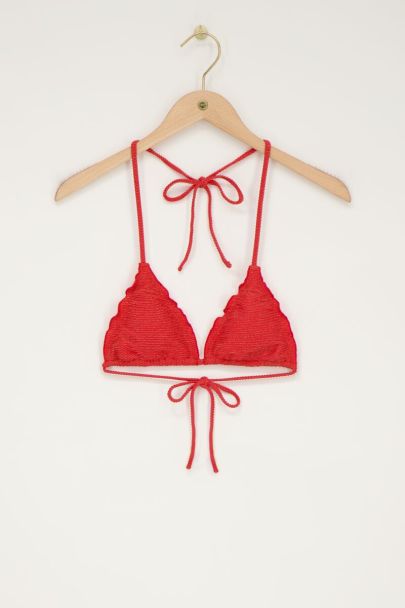 Haut de bikini triangle corail à volants en lurex