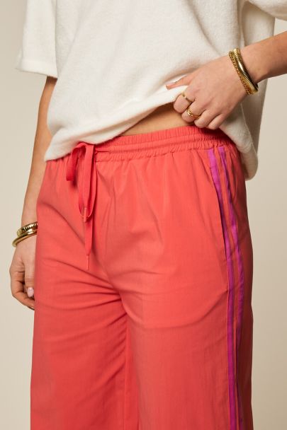 Coral wide leg trousers with contrast stripe