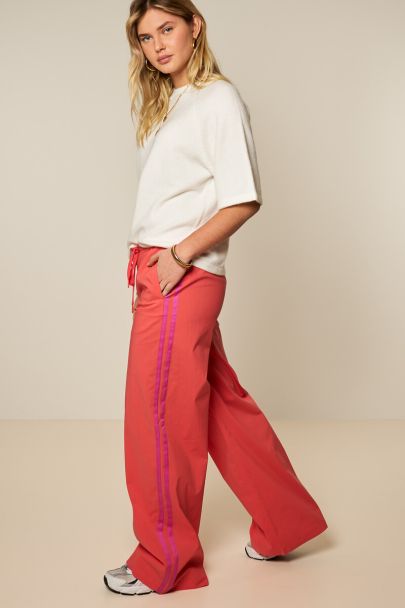 Coral wide leg trousers with contrast stripe