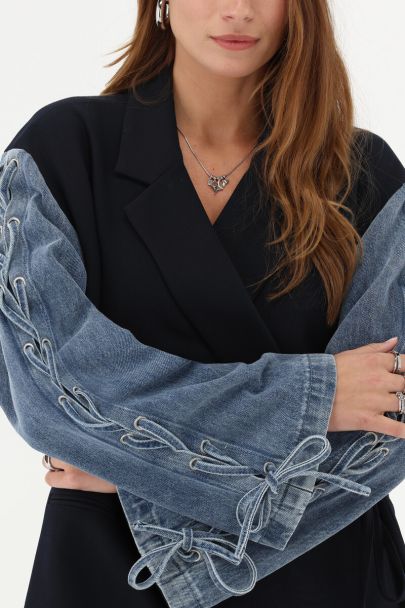 Donkerblauwe blazer jurk met lange denim mouwen