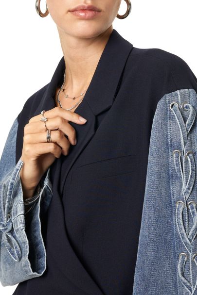 Donkerblauwe blazer jurk met lange denim mouwen
