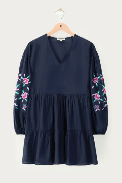 Donkerblauwe embroidery jurk met bloemen